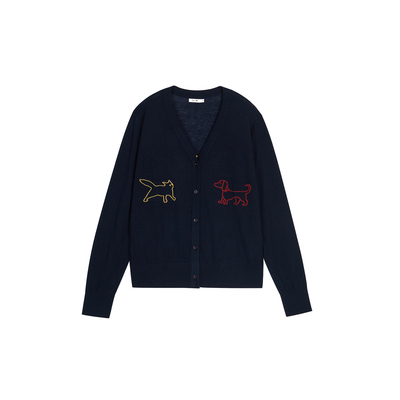 UGIZ2025年冬季新品商场同款韩版卡通刺绣V领针织开衫女UDDJ812