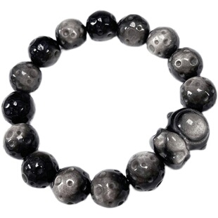 天然银曜石星球陨石珠手链宇航员太空人萌宠手串情侣手饰品散珠