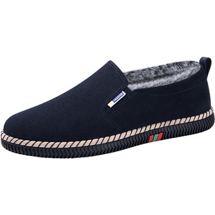 老北京布鞋男款冬季加绒男鞋一脚蹬男士帆布鞋爸爸鞋软底保暖棉鞋