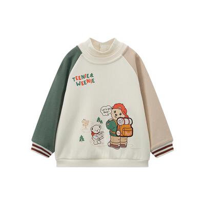 小熊童装印花半高领插肩袖卫衣