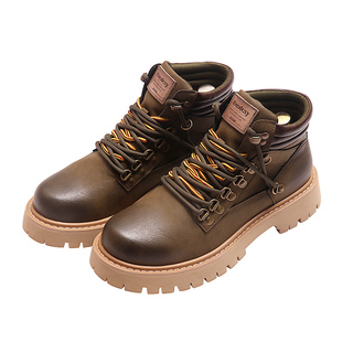 高街马丁靴男款秋冬季加绒保暖高帮棉鞋真皮靴子英伦风户外工装靴