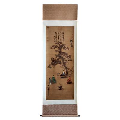 宋徽宗赵佶听琴图 真正1:1手工内府式绫装裱立轴国画收藏临摹挂画