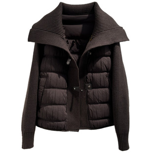 拼接针织大翻领羽绒服女士高端大气2025新款加厚保暖90鸭绒短外套