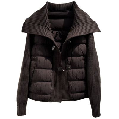 拼接针织大翻领羽绒服女士高端