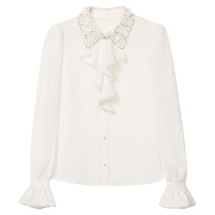 AZZHEN【繁花梦境】秋冬设计感重工领可拆卸领结气质灯笼袖衬衫女