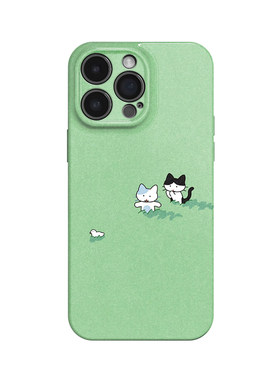草丛探险~绿色清新可爱小猫ins适用iPhone16/15promax手机壳新华为pura70苹果13红米k60小众软vivoX100畅享70