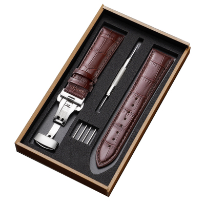 头层小牛皮蝴蝶扣表带佩戴舒适男