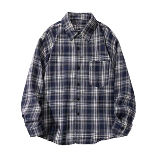 LE真维斯女装2025秋季新款美式复古格子百搭翻领长袖衬衫上衣女