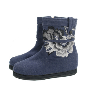 九天莲池老北京布鞋女绣花鞋女古风内增高千层底布鞋女拉链短靴子