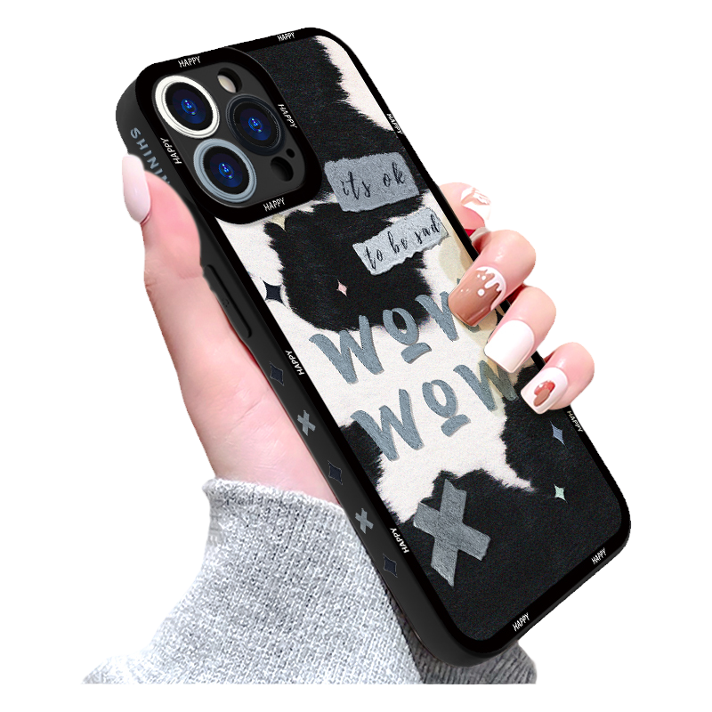 黑白补丁适用苹果13Pro手机壳iphone15plus新款17promax潮流se液态硅胶x/xr防摔11pro小众8