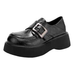 华耐乐福鞋女2026春季百搭jk厚底增高单鞋子魔术贴休闲小皮鞋