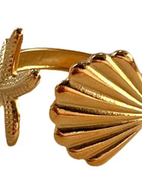 【DASEIN】欧美夏季时尚极具个性COOL高质感扇贝海星开口钛钢戒指