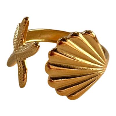 【DASEIN】欧美夏季时尚极具个性COOL高质感扇贝海星开口钛钢戒指