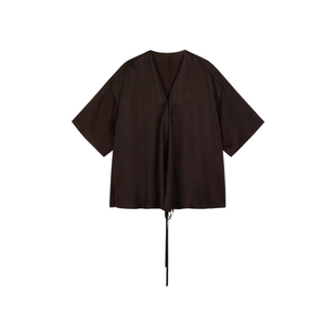 【0压系列】LESS宽松中式前交叠铜氨上衣女休闲V领衬衫2O5210720