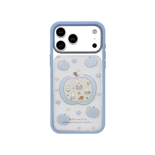 轻派ins小清新卡通蓝色苹果小兔适用苹果17promax手机壳iphone16pro新款15女款14肤感磨砂透明蓝框13全包硬壳