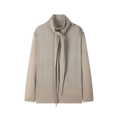 TAM TUAS【洋流】美丽奴羊毛混纺保暖领巾侧开衩针织打底长袖T恤