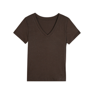 pusumede 烫银工艺 细闪v领短袖t恤女夏chic韩系气质宽松正肩上衣