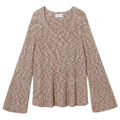 322WORKHOUSE喇叭袖v领针织衫女士2025新款秋季长袖毛衣上衣B587