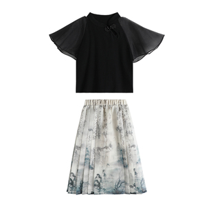 布丁哈鲁童装夏装女童2026夏季新款儿童新中式国风上衣裙子套装