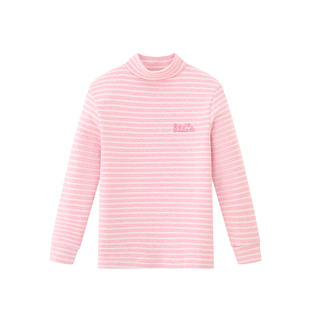 儿童纯棉T恤半高领打底衫单件上衣秋冬季内搭男女童长袖条纹秋衣