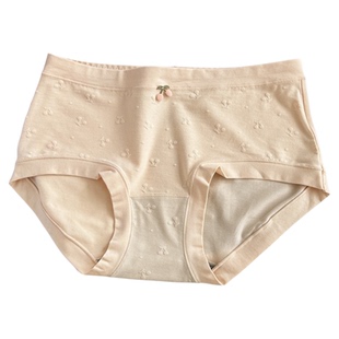 花仙子内裤女夏秋新款50棉莫中腰樱桃提花少女石墨烯抗菌裆三角裤