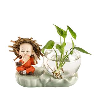 茶宠摆件小和尚水培花瓶水养植物招财禅意茶道茶玩茶宝客厅摆件