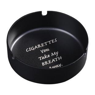 圆形蓝金黑色磨砂金属加厚不锈钢烟灰缸定制LOGO激光刻字Ashtray