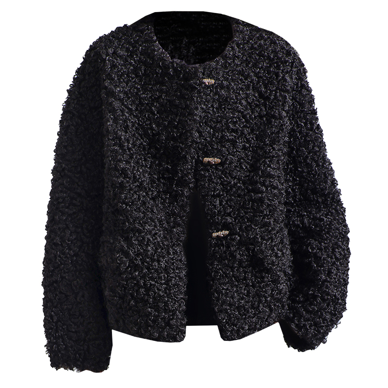 仿羊剪绒大衣女新款2025冬韩版简约OL海宁仿羔羊毛毛颗粒皮草外套