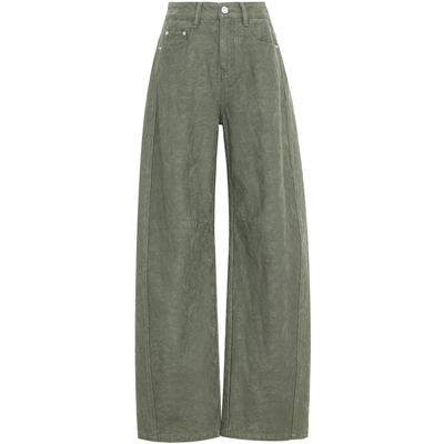 夏莫卡浮雕提花橄榄绿弯刀牛仔裤