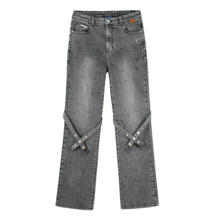 【张颜齐同款】ics丨iconslab绑带设计牛仔裤直筒高街裤子男长裤