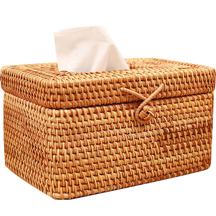 真藤编手工编织家用抽纸盒多功能遥控器收纳盒简约复古客厅纸巾盒