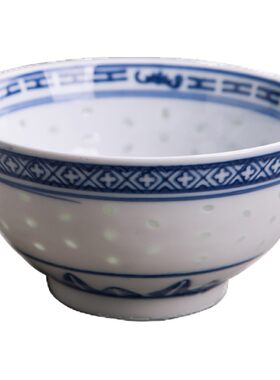 釉下彩老式青花玲珑风吃饭碗定制