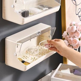 壁挂式 收纳盒浴室卫生间免打孔透明带大容量防尘多功能置物架盖子