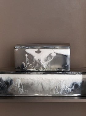 中式软装美学摆件水墨树脂装饰盒烛台装饰画组合壁柜电视柜茶几