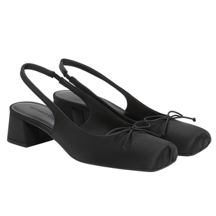 CHARLES&KEITH秋冬女鞋CK1-60361560方头粗跟蝴蝶结凉鞋芭蕾舞鞋