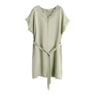 金三塔真丝睡裙女100%桑蚕丝红色本命年蕾丝宽松不挑人舒适睡衣