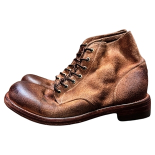 复古做旧翻毛皮靴中帮头层牛皮工装鞋真皮马丁伞兵短靴沙漠靴男款