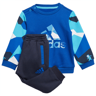 Adidas/阿迪达斯官方正品婴幼童加绒印花休闲运动卫衣套装 GG3476