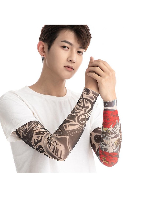 练车防晒神器冰袖套冰丝加长款时尚个性套袖纹身花臂男女潮流嘻哈