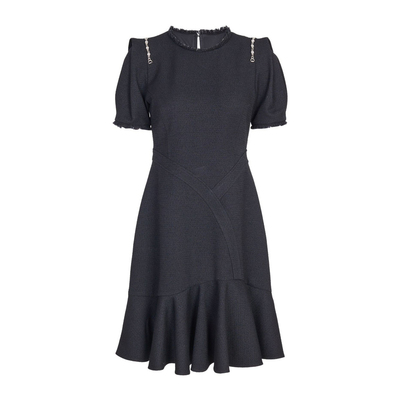 婉甸2025年秋季新品耀石黑短袖连喇叭花灰色A字连衣裙1243N03DY2