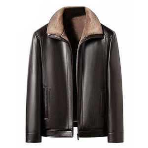 海宁真皮皮衣男皮毛一体加绒加厚爸爸装中老年皮夹克男装皮衣外套