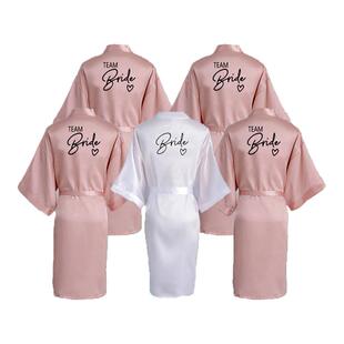 欧美跨境bride TEAM新娘团晨袍女士睡袍婚礼化妆结婚仿真丝浴袍