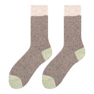 拼色羊毛袜子女中筒袜秋冬粗针灰色堆堆袜撞色羊绒点子纱冬天长袜