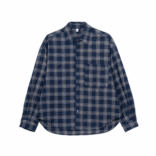 Hualun2025超火磨毛蓝色格子衬衫男款长袖休闲衬衣男韩版纯棉上衣