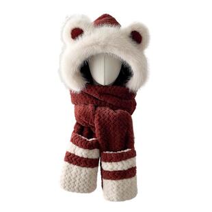 帽子女款2025新款秋冬毛绒帽子围巾一体东北防寒装备冬季围脖防风