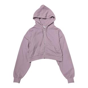 仅一批 日单复古粉紫色辣妹y2k短款连帽卫衣纯色长袖开衫外套女