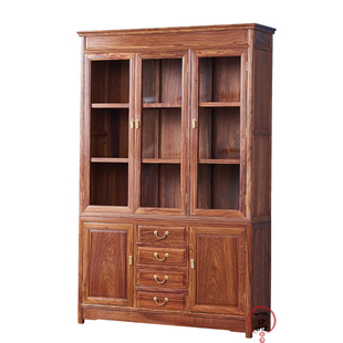 红木书柜刺猬紫檀三门书柜实木玻璃文件书柜花梨木办公室书架书橱