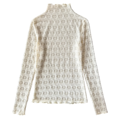 秋冬半高领磨毛蕾丝内搭叠穿小衫女长袖2025新款木耳边保暖打底衫