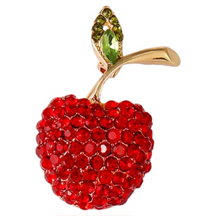 新款创意可爱小苹果胸针合金满钻精致水果服饰别针领口防走光配饰