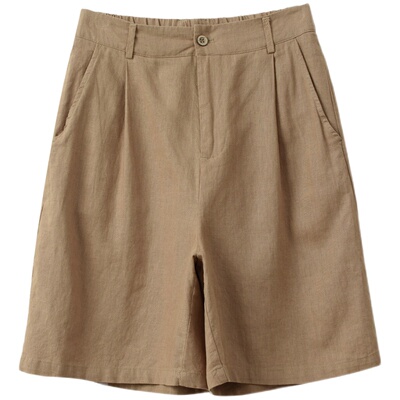 中裤直筒通勤全亚麻四分